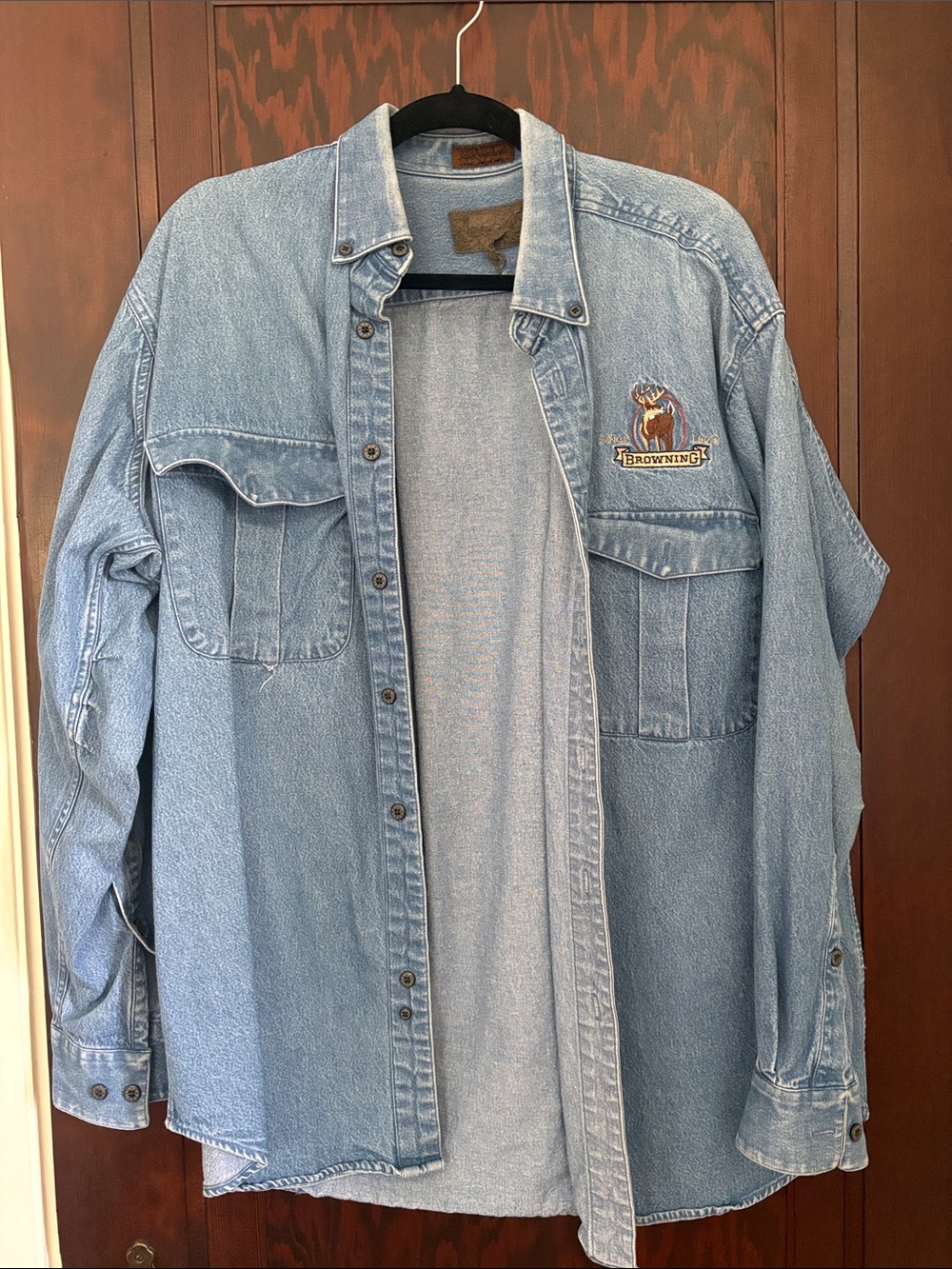 Vintage Browning Light Blue Denim Shirt Jacket Embroidered Logo